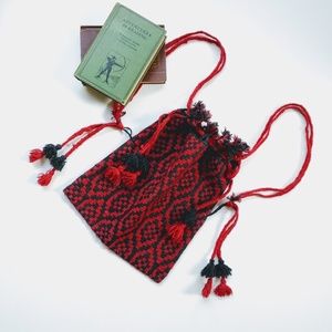 Boho Tribal Aztec Red and black woven tapestry cinch-top backpack bag